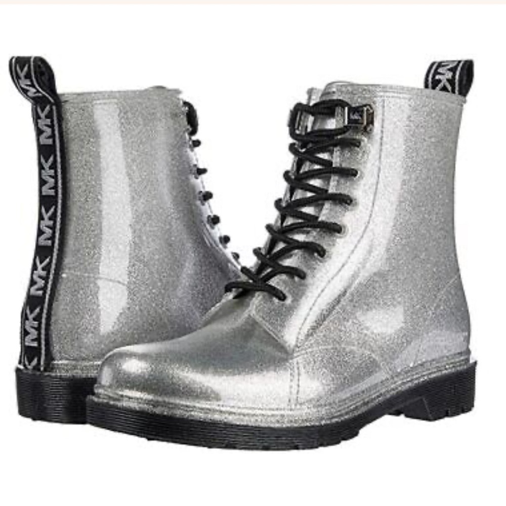 MICHAEL Michael Kors Women's Tavie Lug Sole Lace-Up Rain Booties EUC